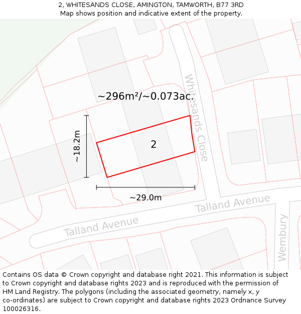 2, WHITESANDS CLOSE, AMINGTON, TAMWORTH, B77 3RD: Plot and title map