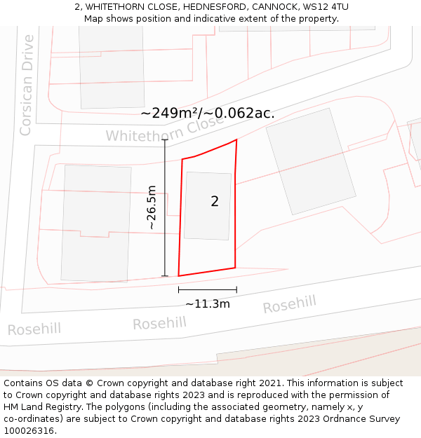 2, WHITETHORN CLOSE, HEDNESFORD, CANNOCK, WS12 4TU: Plot and title map