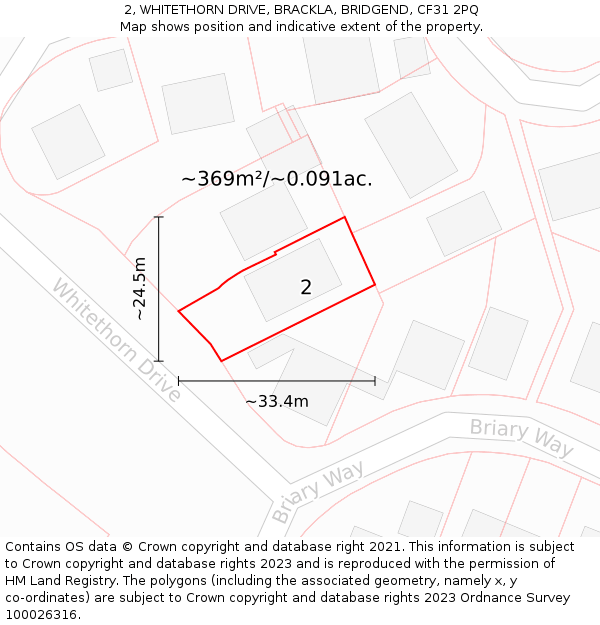 2, WHITETHORN DRIVE, BRACKLA, BRIDGEND, CF31 2PQ: Plot and title map