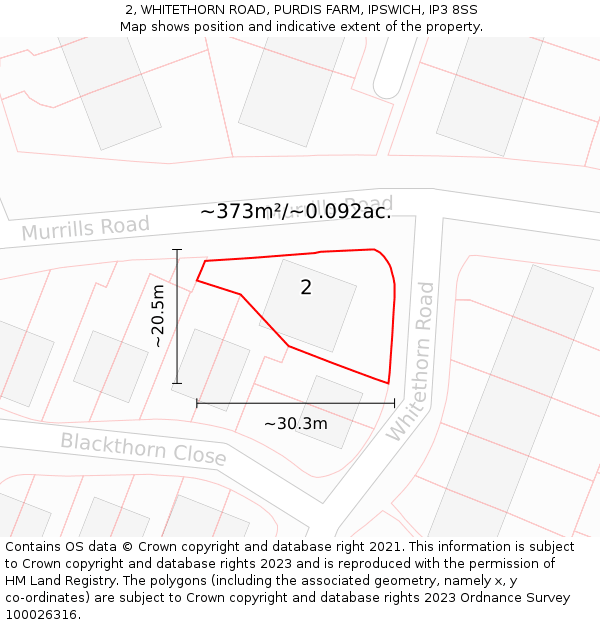2, WHITETHORN ROAD, PURDIS FARM, IPSWICH, IP3 8SS: Plot and title map