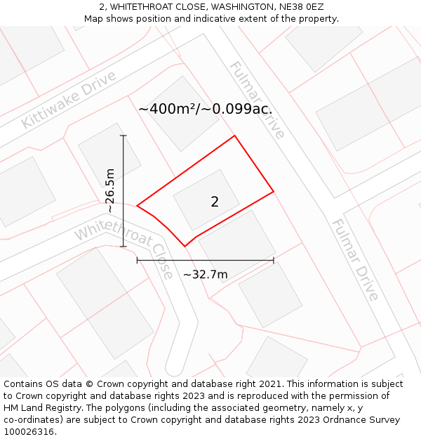 2, WHITETHROAT CLOSE, WASHINGTON, NE38 0EZ: Plot and title map