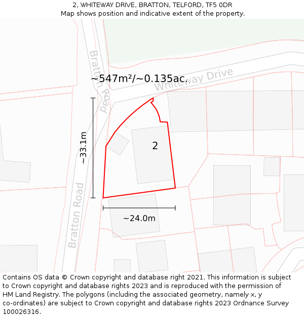 2, WHITEWAY DRIVE, BRATTON, TELFORD, TF5 0DR: Plot and title map