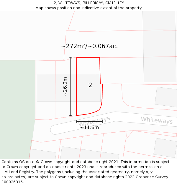 2, WHITEWAYS, BILLERICAY, CM11 1EY: Plot and title map