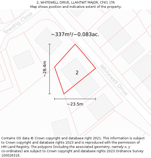 2, WHITEWELL DRIVE, LLANTWIT MAJOR, CF61 1TA: Plot and title map