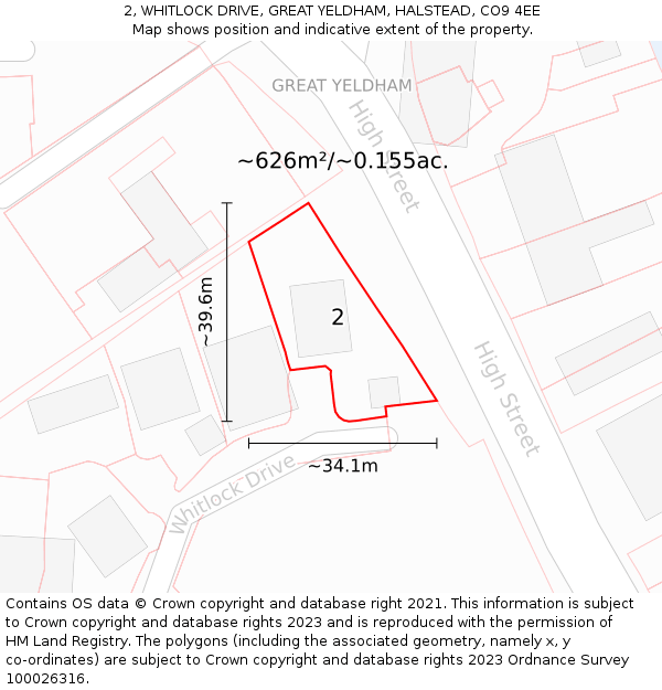 2, WHITLOCK DRIVE, GREAT YELDHAM, HALSTEAD, CO9 4EE: Plot and title map