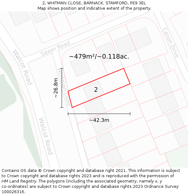 2, WHITMAN CLOSE, BARNACK, STAMFORD, PE9 3EL: Plot and title map
