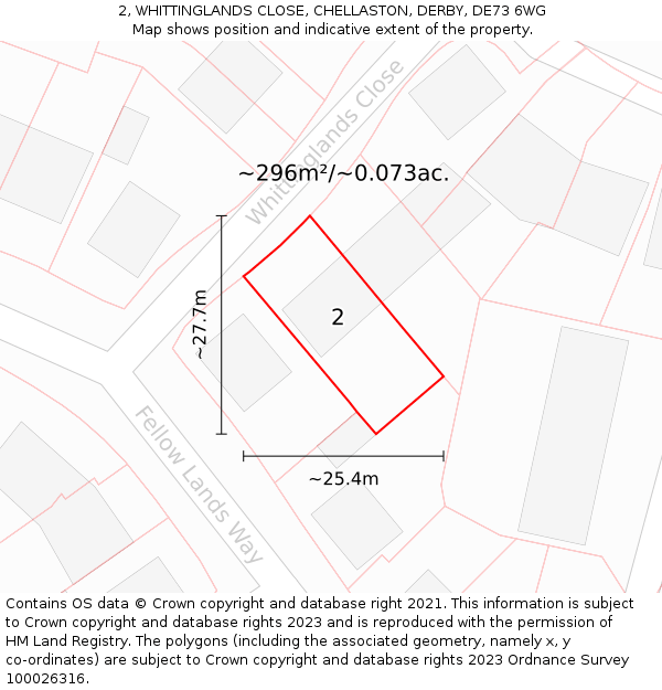2, WHITTINGLANDS CLOSE, CHELLASTON, DERBY, DE73 6WG: Plot and title map