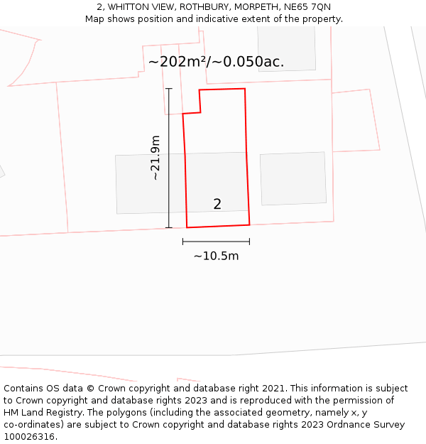 2, WHITTON VIEW, ROTHBURY, MORPETH, NE65 7QN: Plot and title map