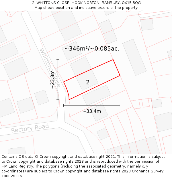 2, WHITTONS CLOSE, HOOK NORTON, BANBURY, OX15 5QG: Plot and title map
