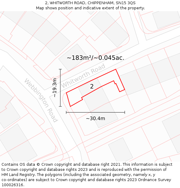 2, WHITWORTH ROAD, CHIPPENHAM, SN15 3QS: Plot and title map