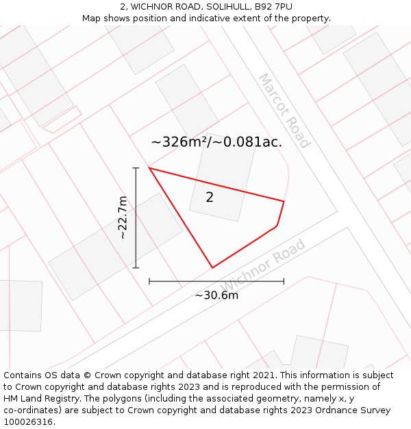 2, WICHNOR ROAD, SOLIHULL, B92 7PU: Plot and title map