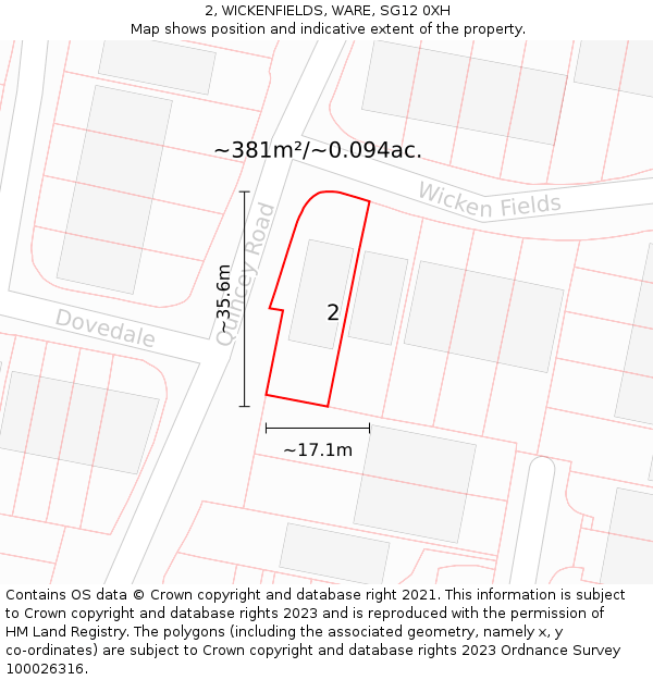 2, WICKENFIELDS, WARE, SG12 0XH: Plot and title map