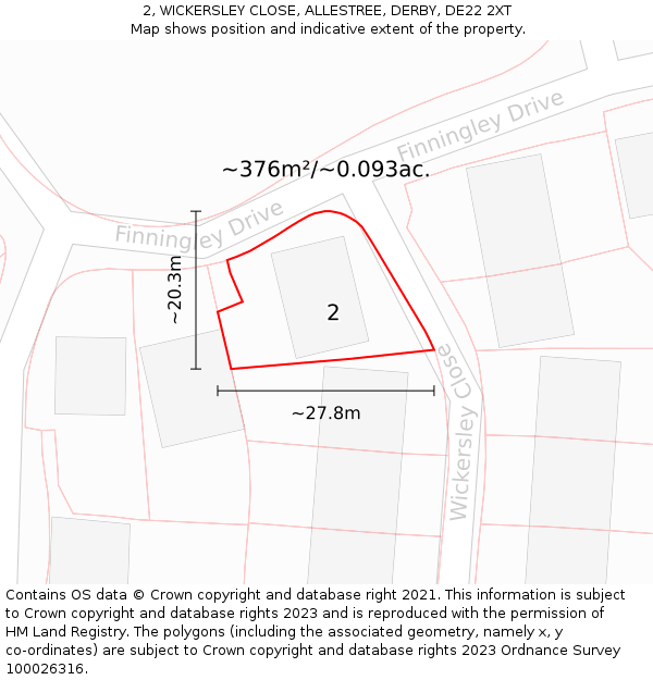 2, WICKERSLEY CLOSE, ALLESTREE, DERBY, DE22 2XT: Plot and title map