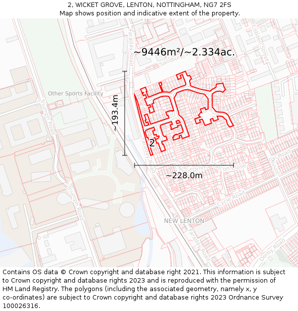 2, WICKET GROVE, LENTON, NOTTINGHAM, NG7 2FS: Plot and title map