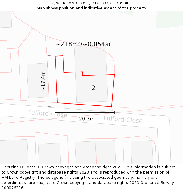 2, WICKHAM CLOSE, BIDEFORD, EX39 4FH: Plot and title map