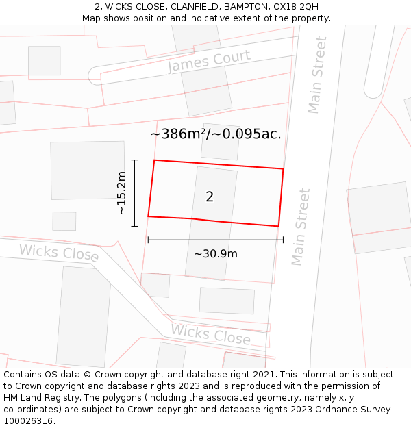 2, WICKS CLOSE, CLANFIELD, BAMPTON, OX18 2QH: Plot and title map