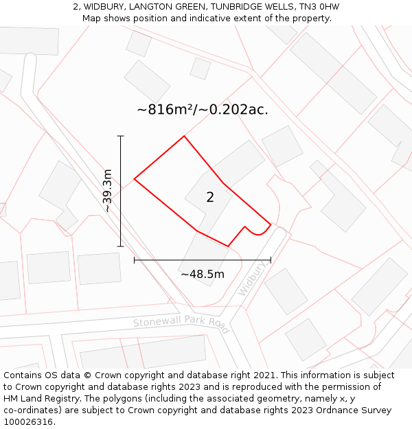 2, WIDBURY, LANGTON GREEN, TUNBRIDGE WELLS, TN3 0HW: Plot and title map