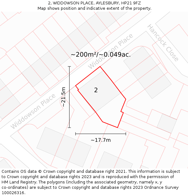2, WIDDOWSON PLACE, AYLESBURY, HP21 9FZ: Plot and title map