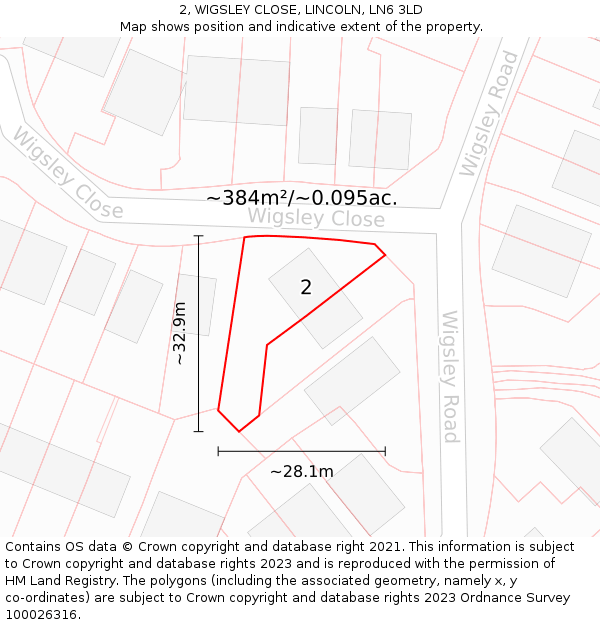 2, WIGSLEY CLOSE, LINCOLN, LN6 3LD: Plot and title map