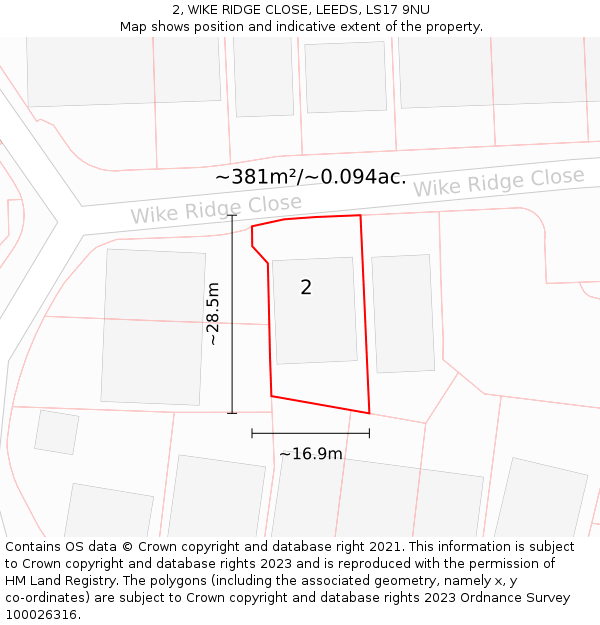 2, WIKE RIDGE CLOSE, LEEDS, LS17 9NU: Plot and title map