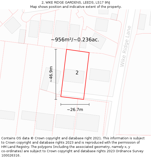 2, WIKE RIDGE GARDENS, LEEDS, LS17 9NJ: Plot and title map