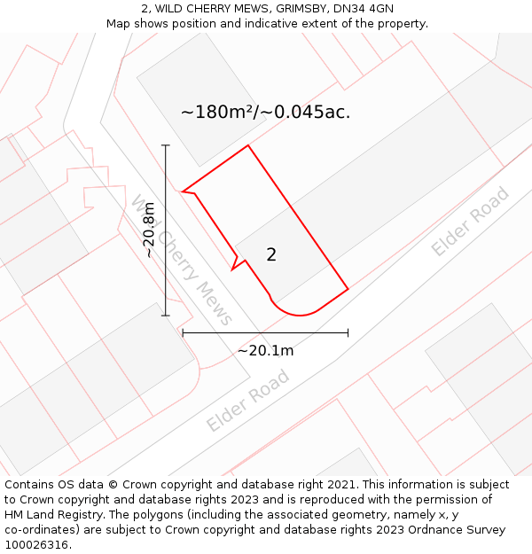 2, WILD CHERRY MEWS, GRIMSBY, DN34 4GN: Plot and title map