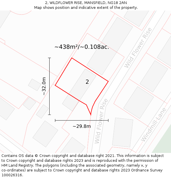 2, WILDFLOWER RISE, MANSFIELD, NG18 2AN: Plot and title map