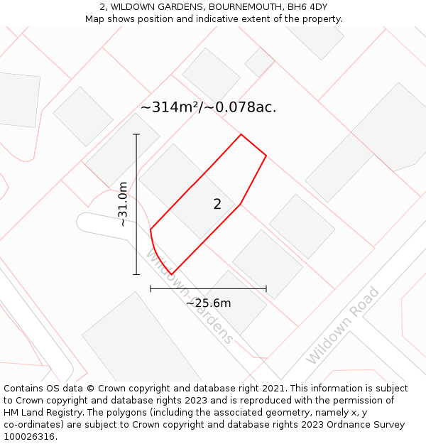 2, WILDOWN GARDENS, BOURNEMOUTH, BH6 4DY: Plot and title map