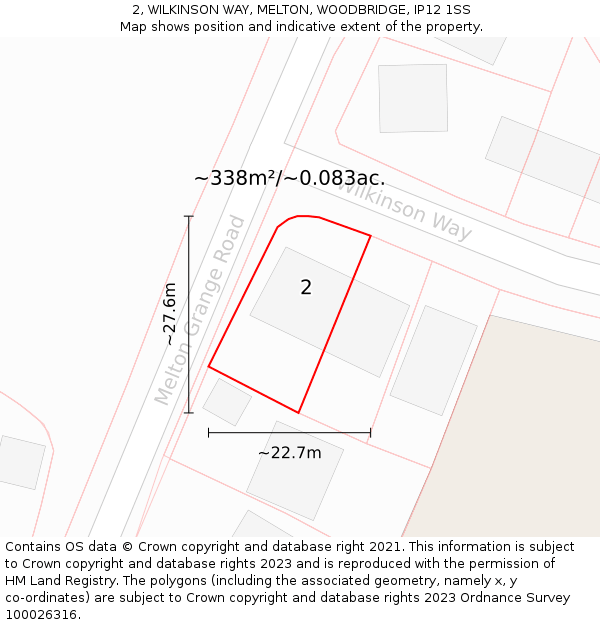 2, WILKINSON WAY, MELTON, WOODBRIDGE, IP12 1SS: Plot and title map