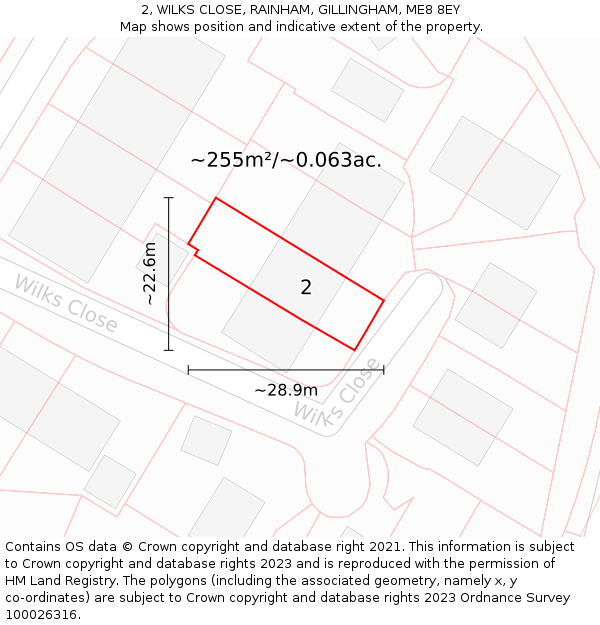 2, WILKS CLOSE, RAINHAM, GILLINGHAM, ME8 8EY: Plot and title map