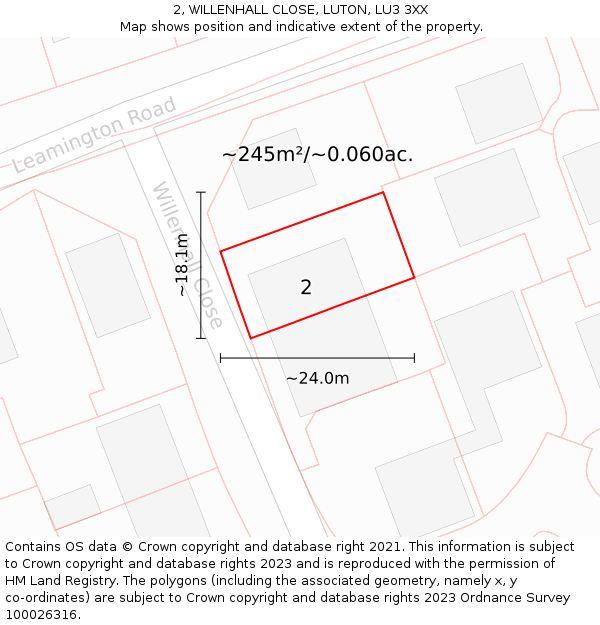 2, WILLENHALL CLOSE, LUTON, LU3 3XX: Plot and title map