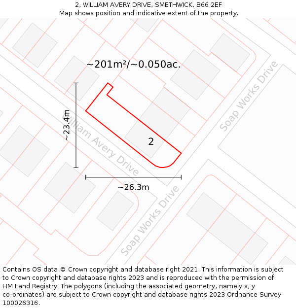 2, WILLIAM AVERY DRIVE, SMETHWICK, B66 2EF: Plot and title map