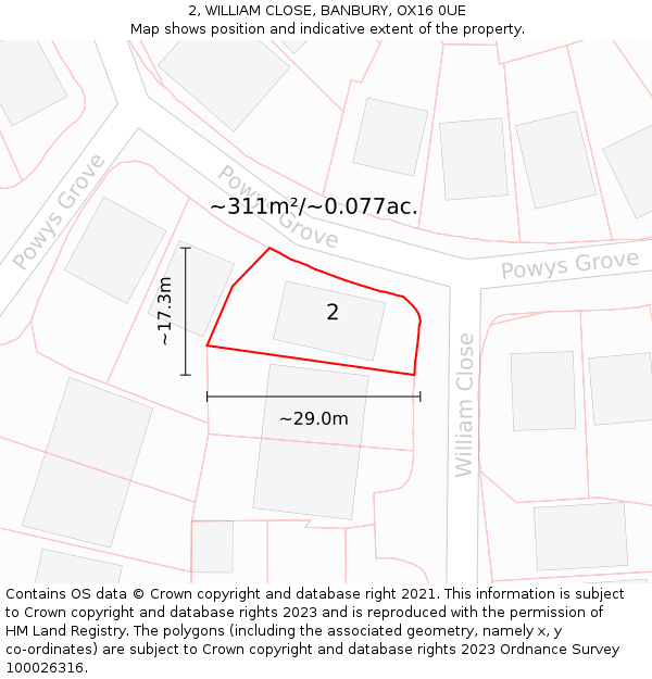 2, WILLIAM CLOSE, BANBURY, OX16 0UE: Plot and title map