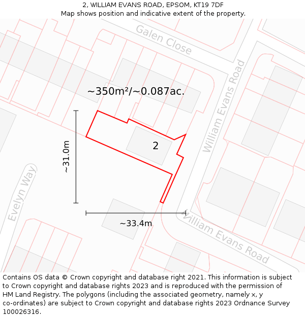 2, WILLIAM EVANS ROAD, EPSOM, KT19 7DF: Plot and title map