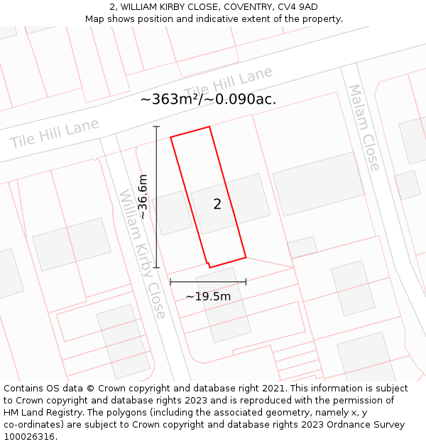 2, WILLIAM KIRBY CLOSE, COVENTRY, CV4 9AD: Plot and title map