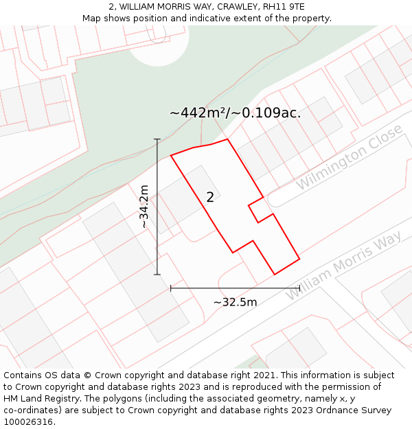 2, WILLIAM MORRIS WAY, CRAWLEY, RH11 9TE: Plot and title map