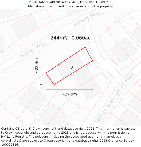2, WILLIAM SHAKESPEARE PLACE, DROITWICH, WR9 7HZ: Plot and title map