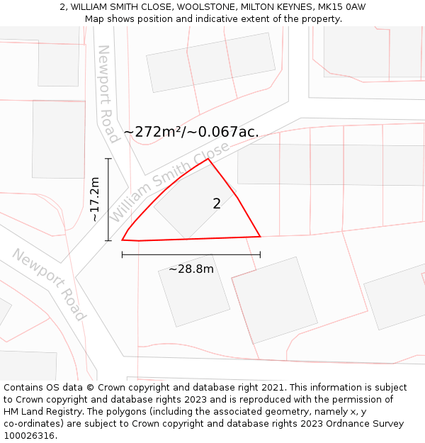 2, WILLIAM SMITH CLOSE, WOOLSTONE, MILTON KEYNES, MK15 0AW: Plot and title map
