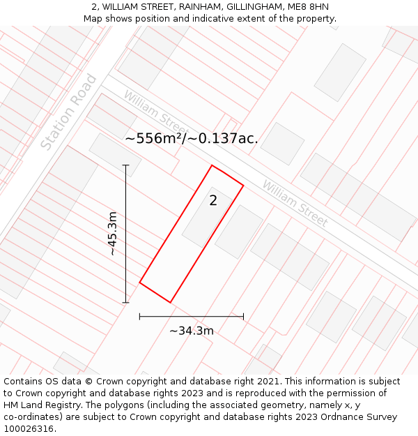 2, WILLIAM STREET, RAINHAM, GILLINGHAM, ME8 8HN: Plot and title map