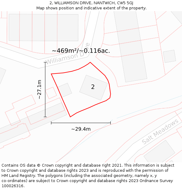 2, WILLIAMSON DRIVE, NANTWICH, CW5 5GJ: Plot and title map