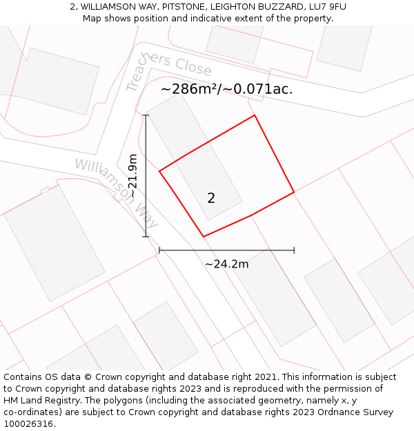2, WILLIAMSON WAY, PITSTONE, LEIGHTON BUZZARD, LU7 9FU: Plot and title map