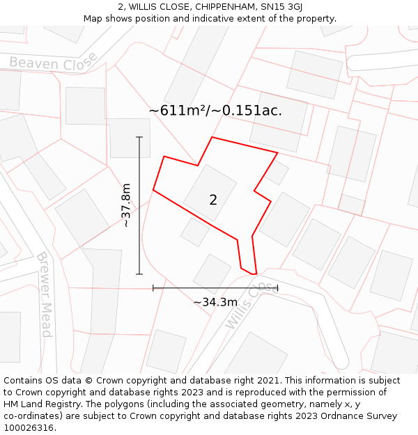 2, WILLIS CLOSE, CHIPPENHAM, SN15 3GJ: Plot and title map