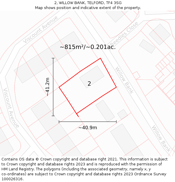 2, WILLOW BANK, TELFORD, TF4 3SG: Plot and title map
