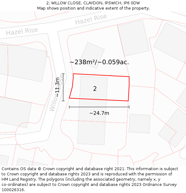 2, WILLOW CLOSE, CLAYDON, IPSWICH, IP6 0DW: Plot and title map