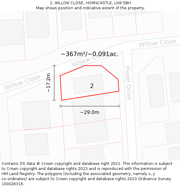 2, WILLOW CLOSE, HORNCASTLE, LN9 5BH: Plot and title map