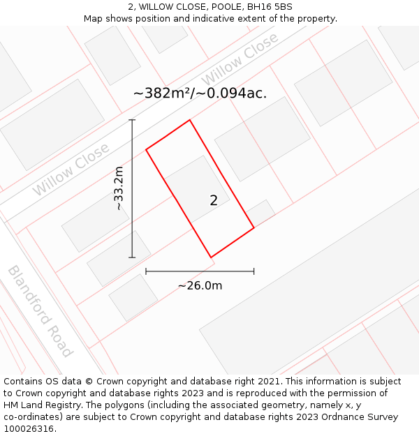 2, WILLOW CLOSE, POOLE, BH16 5BS: Plot and title map