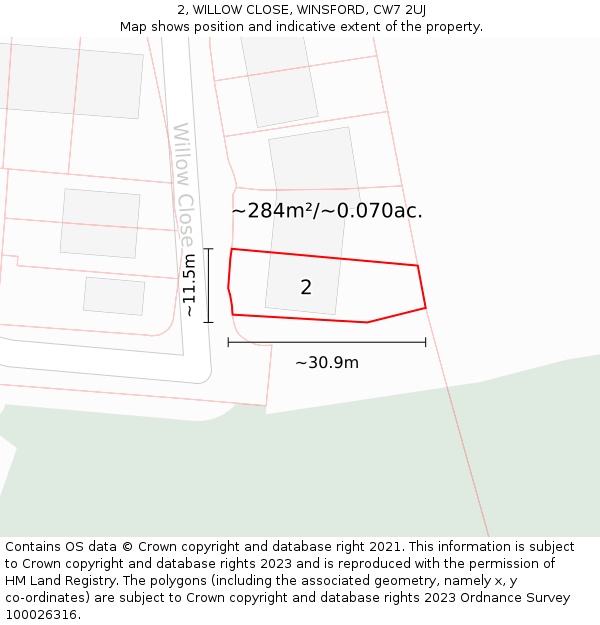 2, WILLOW CLOSE, WINSFORD, CW7 2UJ: Plot and title map