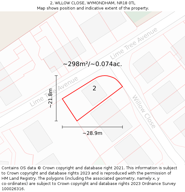 2, WILLOW CLOSE, WYMONDHAM, NR18 0TL: Plot and title map