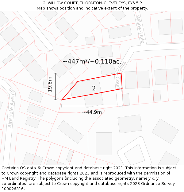 2, WILLOW COURT, THORNTON-CLEVELEYS, FY5 5JP: Plot and title map