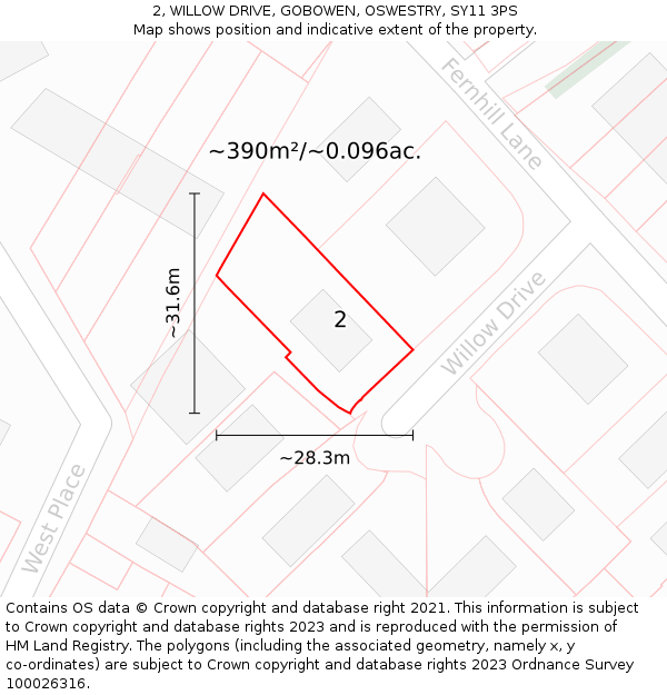 2, WILLOW DRIVE, GOBOWEN, OSWESTRY, SY11 3PS: Plot and title map